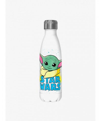 Star Wars The Mandalorian The Child Profile Logo White Stainless Steel Water Bottle $9.56 Water Bottles