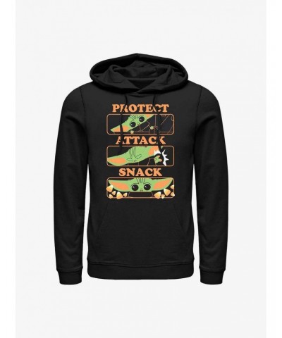 Star Wars The Mandalorian The Child Protect, Attack, & Snack Hoodie $15.80 Hoodies