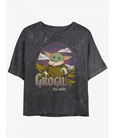 Star Wars The Mandalorian Grogu The Child Vintage Mineral Wash Girls Crop T-Shirt $11.03 T-Shirts