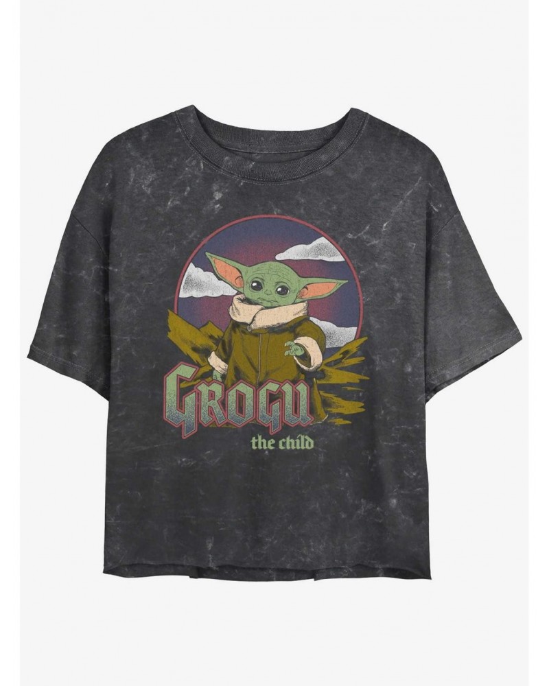 Star Wars The Mandalorian Grogu The Child Vintage Mineral Wash Girls Crop T-Shirt $11.03 T-Shirts